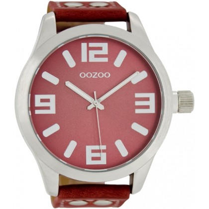 OOZOO Timepieces 51mm Red Leather Strap C1009